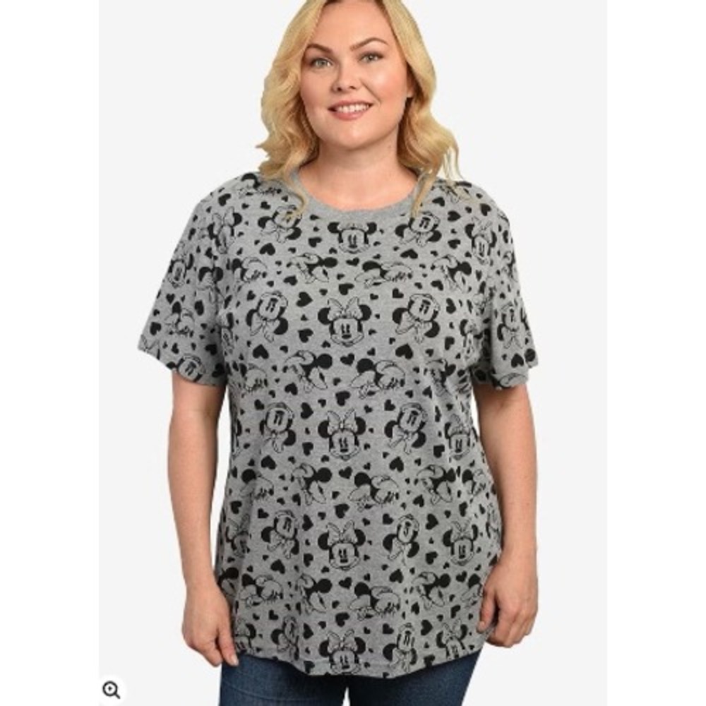 Disney Minnie Mouse Hearts All Over Print T-Shirt Gray Black Womens 2X LT1163